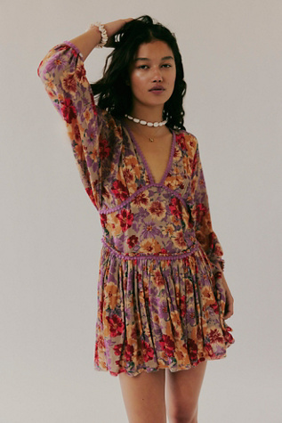 Sweet Dreams Printed Mini Dress by Free People in Red, Size: M