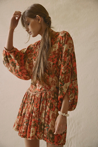 Sweet Dreams Printed Mini Dress by Free People in Orange, Size: M