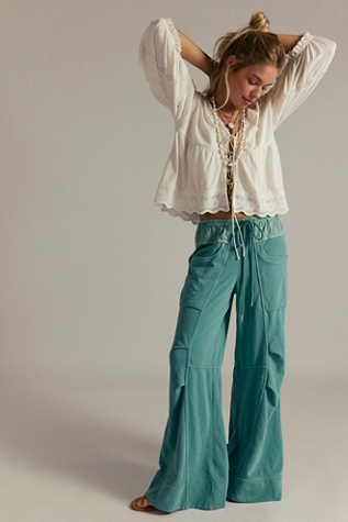 We The Free Sky Riser Knit Wide-Leg Pants at Free People in Blue, Size: XS