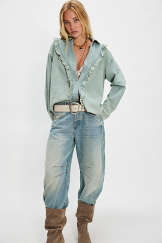 We The Free Tattered And Ruffled Denim Top at Free People in Blue, Size: L