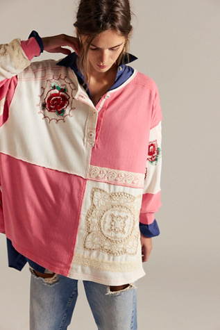 We The Free Attic Craft Polo at Free People in Pink, Size: XL