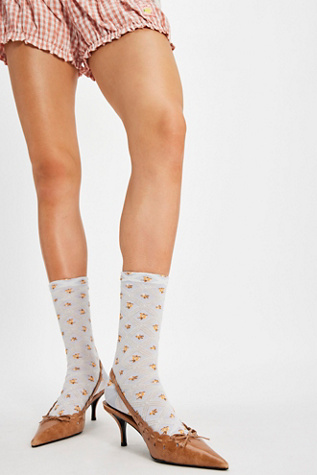 Floral Jacquard Trouser Socks by Free People in Blue