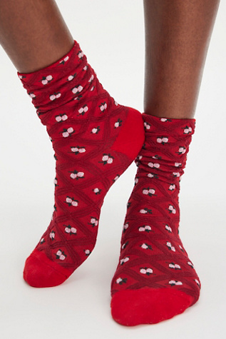 Floral Jacquard Trouser Socks by Free People in Red