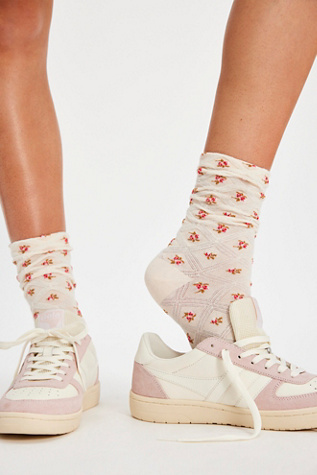 Floral Jacquard Trouser Socks by Free People in Pink