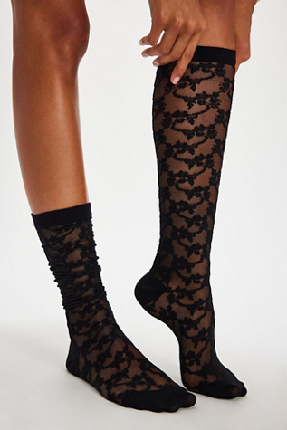 Amour Lace Knee High Socks by Free People in Black
