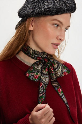 Tilly Skinny Silk Convertible Scarf by Free People in Coming Up Roses Print Black