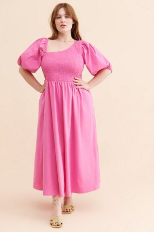 Eloquii Asymmetrical Smocked Maxi Dress