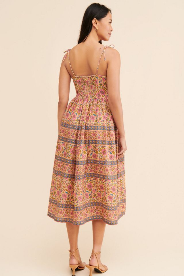 Place Nationale Strappy Tie Tiered Printed Midi Dress #1