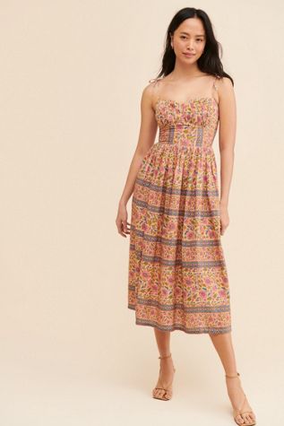 Place Nationale Strappy Tie Tiered Printed Midi Dress