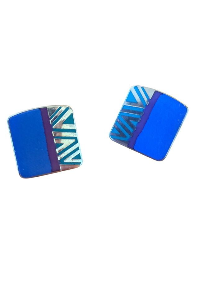 1980s Laurel Burch Color Blocked Earrings Selected by Personal Choice #1