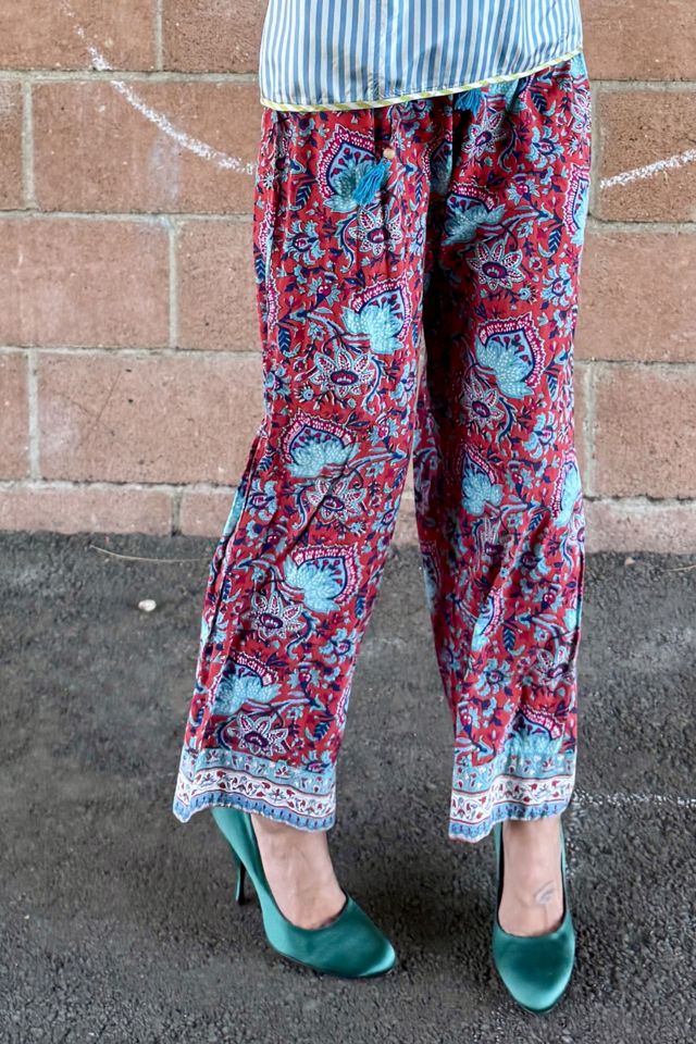 Vintage Floral Tassel Tie Pull On Pants Selected by Personal Choice #1