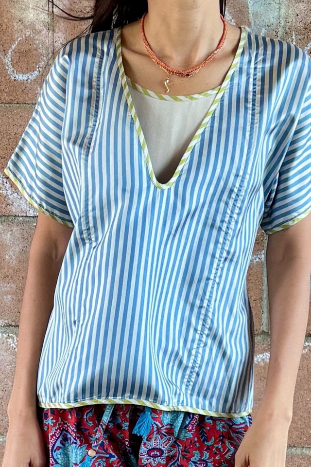 1990s Geoffrey Beene Boxy Striped Silk Blouse Selected by Personal Choice #1