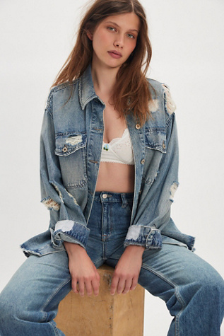 We The Free Distressed Denim Shirt at Free People in Blue, Size: XS