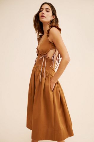 Allina Liu Pearl Bow Midi Dress