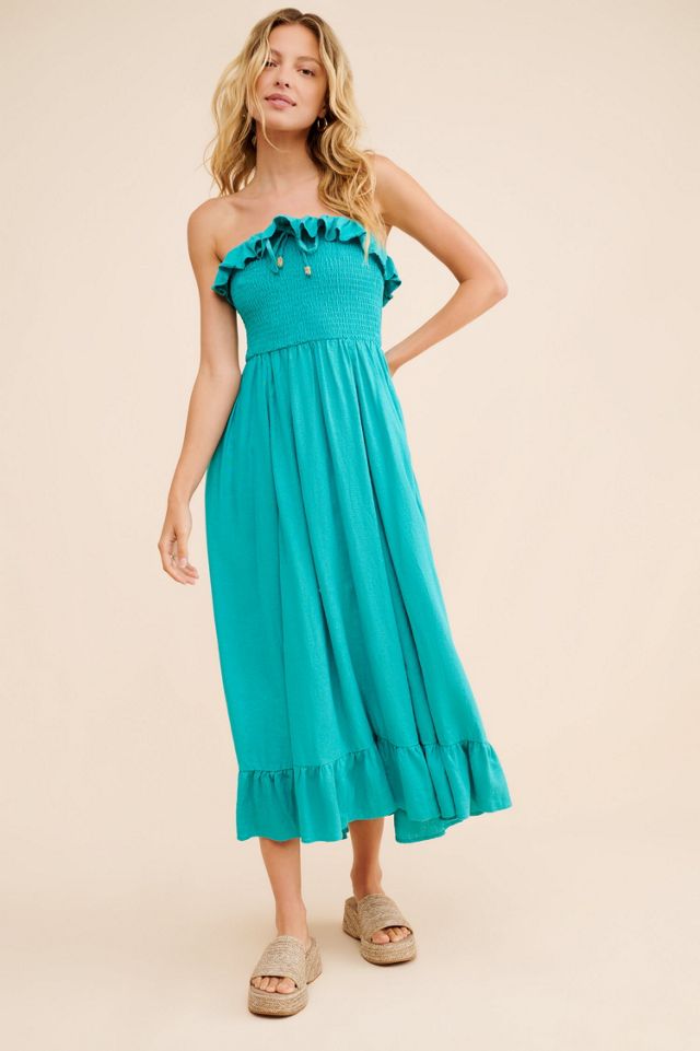 Free-est Lush Life Linen Strapless Midi Dress #3