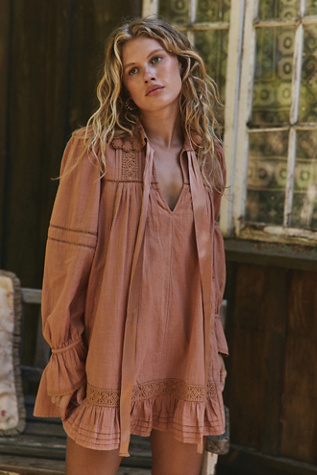 5 O'clock Tea Time Mini Dress at Free People in Peached Copper, Size: XL