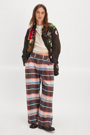 Buckle Back Plaid Trousers by Free People in Brown, Size: US 14