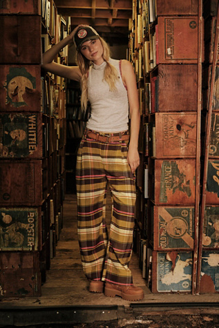 Buckle Back Plaid Trousers