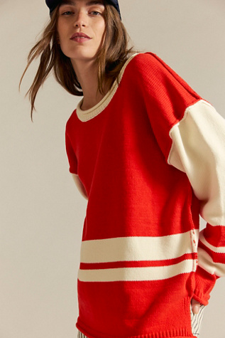 We The Free Ella Colorblock Roll-Neck Sweater at Free People in Red, Size: S