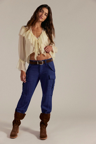 We The Free Last Catch Check Trousers at Free People in Navy Combo, Size: US 6