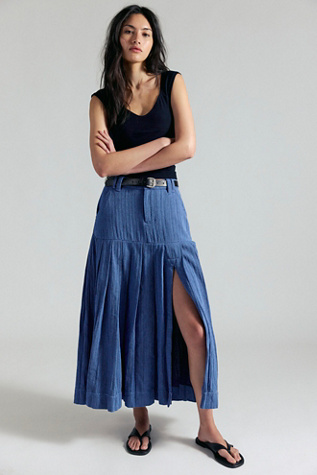 53rd Street Tailored Maxi Skirt by Free People in Blue, Size: US 10