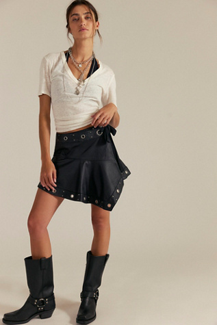 We The Free Cassis Vegan Leather Wrap Skirt at Free People in Black, Size: US 6