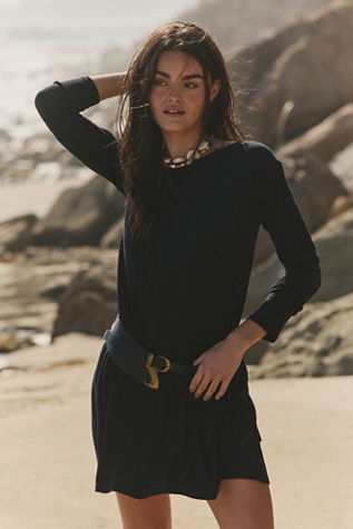 Good Feels Long Sleeve Mini Dress by free-est at Free People in Black, Size: L