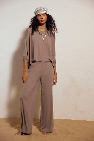 Good Feels Long Pant Set by free-est at Free People in Brown, Size: XS