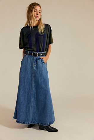 We The Free Sidney Denim Circle Maxi Skirt at Free People in Dark Wash, Size: 25