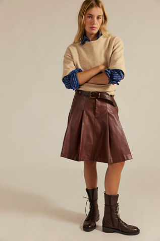 We The Free Vegan Pleated Midi Skirt at Free People in Brown, Size: US 2