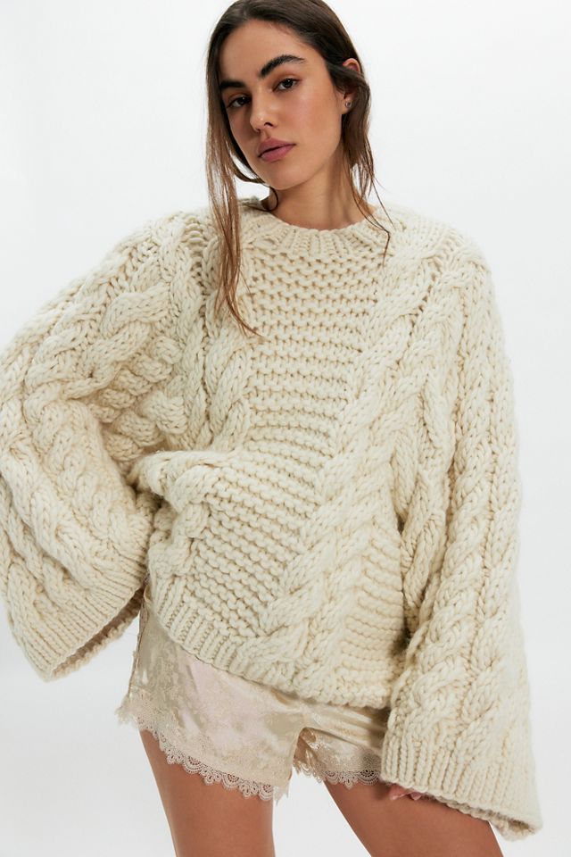 Mr Mittens T Sleeve Cable Knit Wool Sweater #3