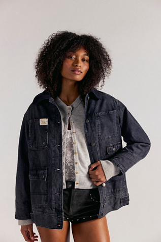 We The Free Sweet Talk Denim Barn Coat Jacket at Free People in Black, Size: M