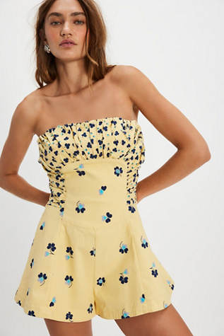 Rolland Playsuit at Free People in Mellow Yellow Combo, Size: Medium