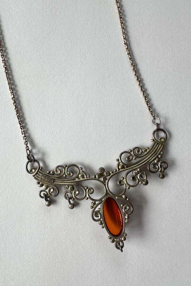 Vintage Sterling Silver and Amber Statement Necklace Selected by Grievous Angel Vintage #3