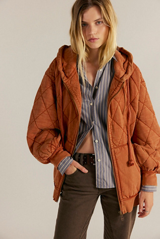 We The Free Quilted Cardigan at Free People in Orange, Size: XL
