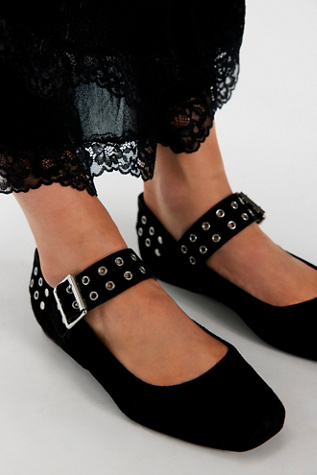 Женские балетки FP Collection Maggie Mary Jane Flats, цвет: Чёрный замшевый