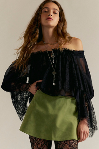 We The Free Paradise Found Suede Skort at Free People in Going Green, Size: Medium