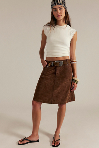We The Free Suzy Suede Midi Skirt at Free People in Brown, Size: 27
