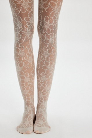 Maja Floral Tights by Swedish Stockings at Free People in Ivory, Size: Large