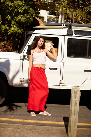 Babetown Linen Skirt Set by free-est at Free People in Red, Size: XL