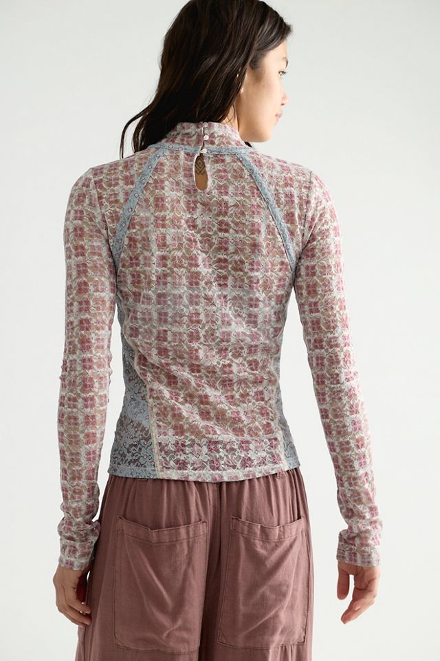 Lyric Sheer Lace Long Sleeve Turtleneck Top #1