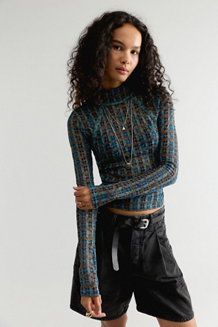 Lyric Sheer Lace Long Sleeve Turtleneck Top