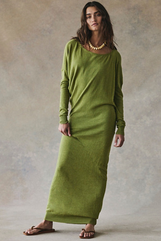 Hollis Asymmetric Neck Sweater Midi Dress by free-est at Free People in Green, Size: L