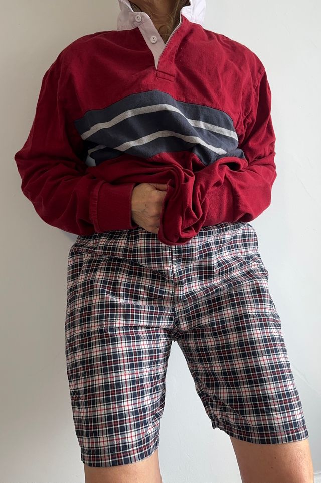 Red, White and Blue Small Pattern Plaid Preppy Bermuda Shorts Selected by KA.TL.AK #1