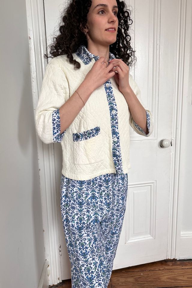 Vintage 1960’s Quilted Lounge Set with Blue Floral Pattern Selected by KA.TL.AK #1