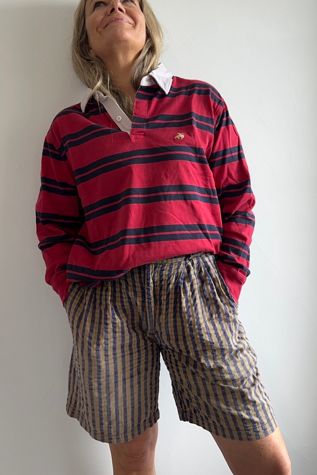 Vintage Preppy Cotton Poppy Plaid Bermuda Shorts with Pockets Selected by KA.TL.AK
