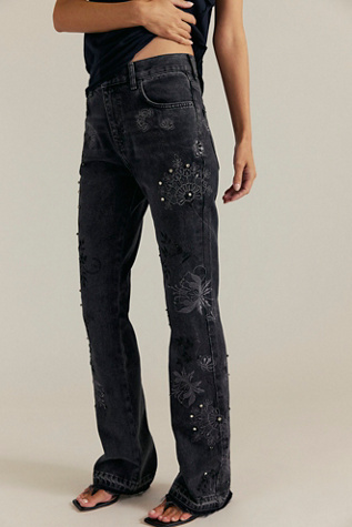 We The Free Irie Embroidered and Studded Jeans at Free People in Phantom, Size: 32