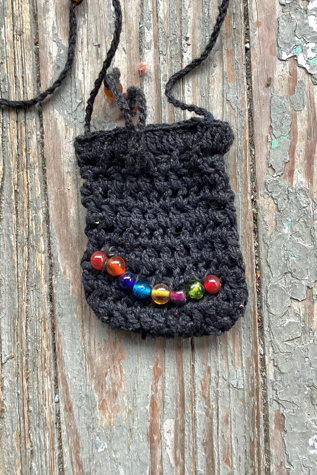 Vintage 1970s Beaded and Knit Micro Pouch Necklace Selected by Cherry