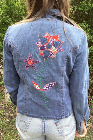 Vintage 1970s Brushed Denim Jacket with Patchwork Appliqué Selected by Cherry