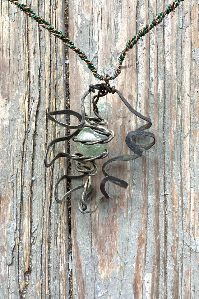 Vintage 1980s Artisan Hand Wrought Metal and Marble Necklace Selected by Cherry #1